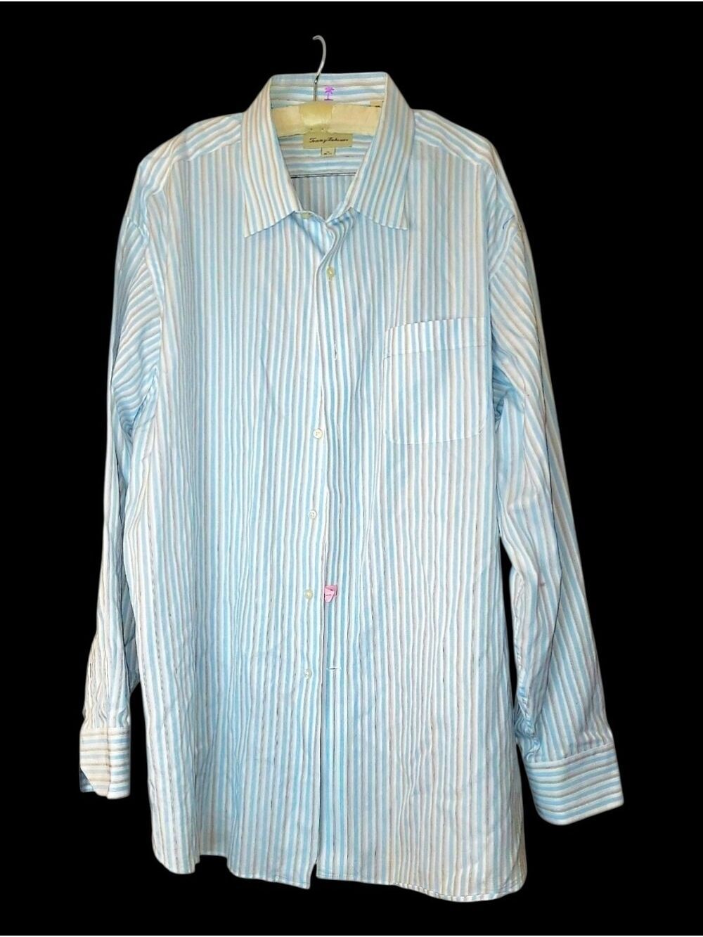 Men's Tommy Bahama Cotton Long Sleeved Striped Button Down Shirt 18  34 35